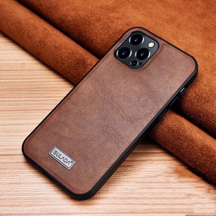 For iPhone 13 Pro Max SULADA Shockproof TPU + Handmade Leather Protective Case (Brown) - HoMEdemic™ 