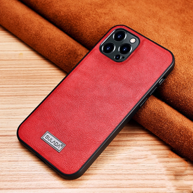 For iPhone 13 Pro Max SULADA Shockproof TPU + Handmade Leather Protective Case (Red) - HoMEdemic™ 
