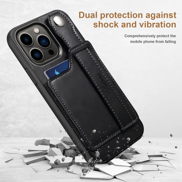 For iPhone 13 Pro Max Suteni 215 Wrist Strap PU Phone Case (Black) - HoMEdemic™ 