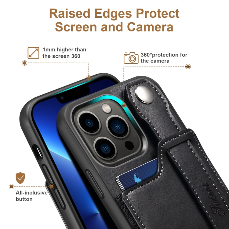 For iPhone 13 Pro Max Suteni 215 Wrist Strap PU Phone Case (Black) - HoMEdemic™ 