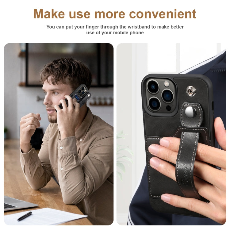 For iPhone 13 Pro Max Suteni 215 Wrist Strap PU Phone Case (Black) - HoMEdemic™ 