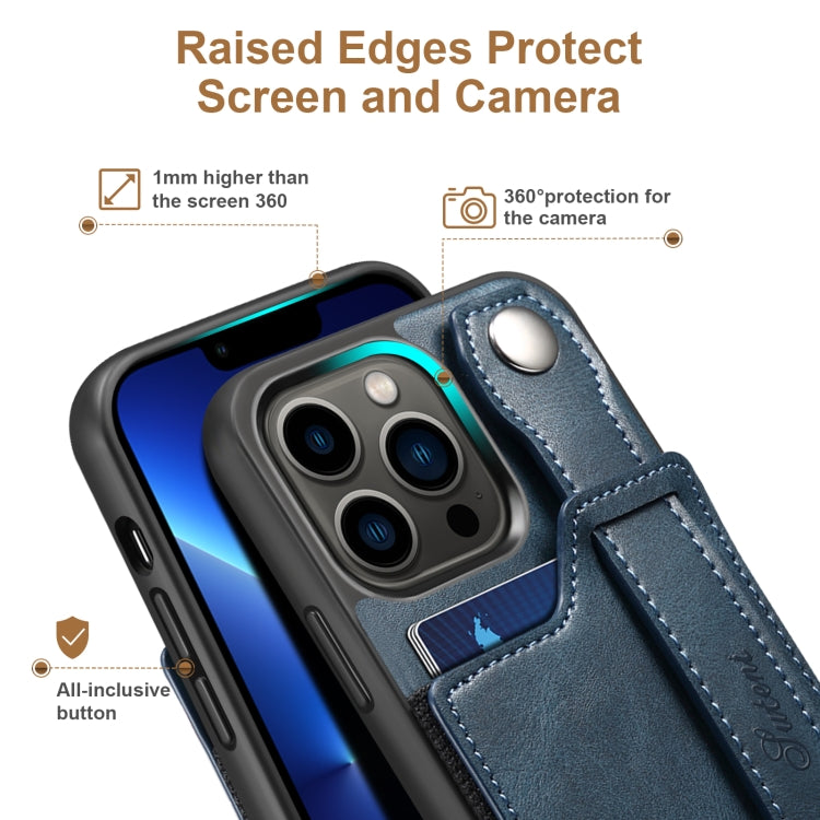 For iPhone 13 Pro Max Suteni 215 Wrist Strap PU Phone Case (Blue) - HoMEdemic™ 