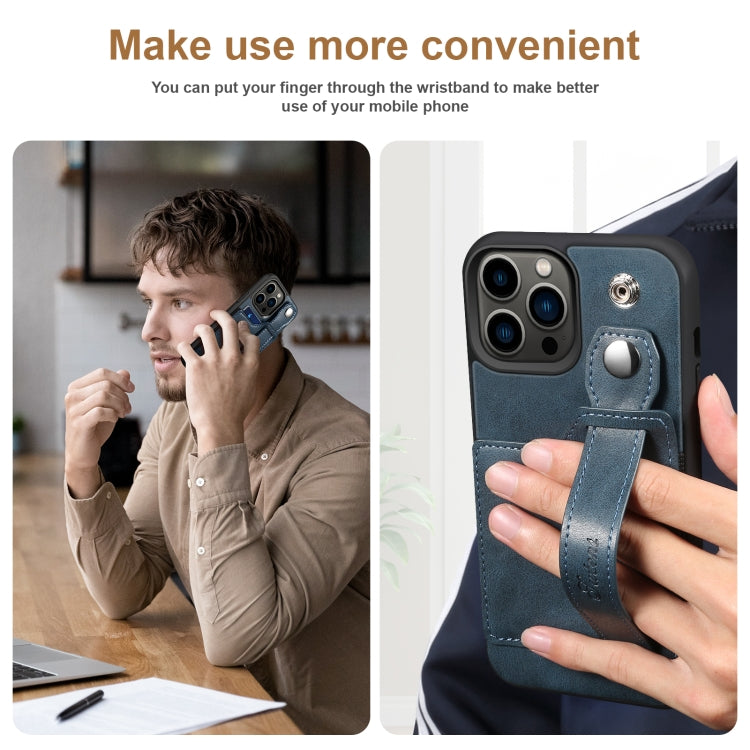 For iPhone 13 Pro Max Suteni 215 Wrist Strap PU Phone Case (Blue) - HoMEdemic™ 