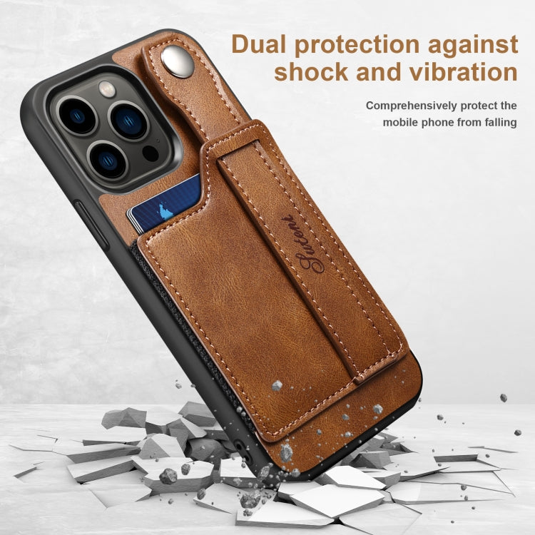 For iPhone 13 Pro Max Suteni 215 Wrist Strap PU Phone Case (Brown) - HoMEdemic™ 