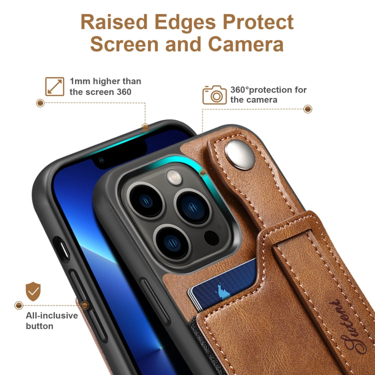 For iPhone 13 Pro Max Suteni 215 Wrist Strap PU Phone Case (Brown) - HoMEdemic™ 