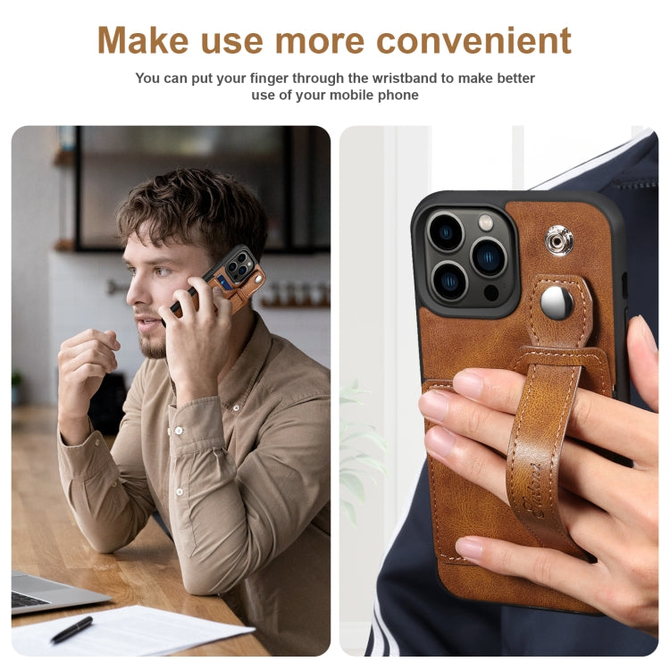 For iPhone 13 Pro Max Suteni 215 Wrist Strap PU Phone Case (Brown) - HoMEdemic™ 
