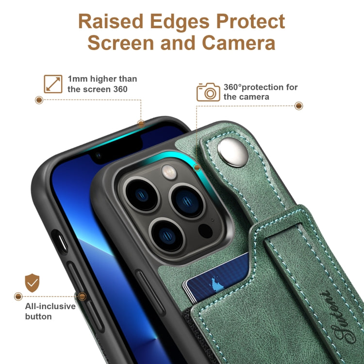 For iPhone 13 Pro Max Suteni 215 Wrist Strap PU Phone Case (Green) - HoMEdemic™ 