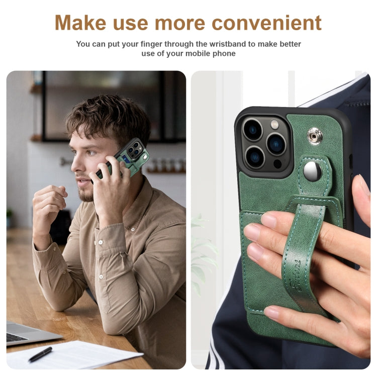 For iPhone 13 Pro Max Suteni 215 Wrist Strap PU Phone Case (Green) - HoMEdemic™ 