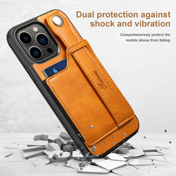 For iPhone 13 Pro Max Suteni 215 Wrist Strap PU Phone Case (Khaki) - HoMEdemic™ 