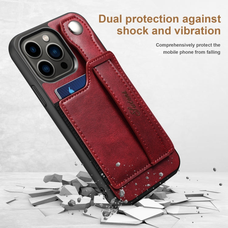 For iPhone 13 Pro Max Suteni 215 Wrist Strap PU Phone Case (Red) - HoMEdemic™ 