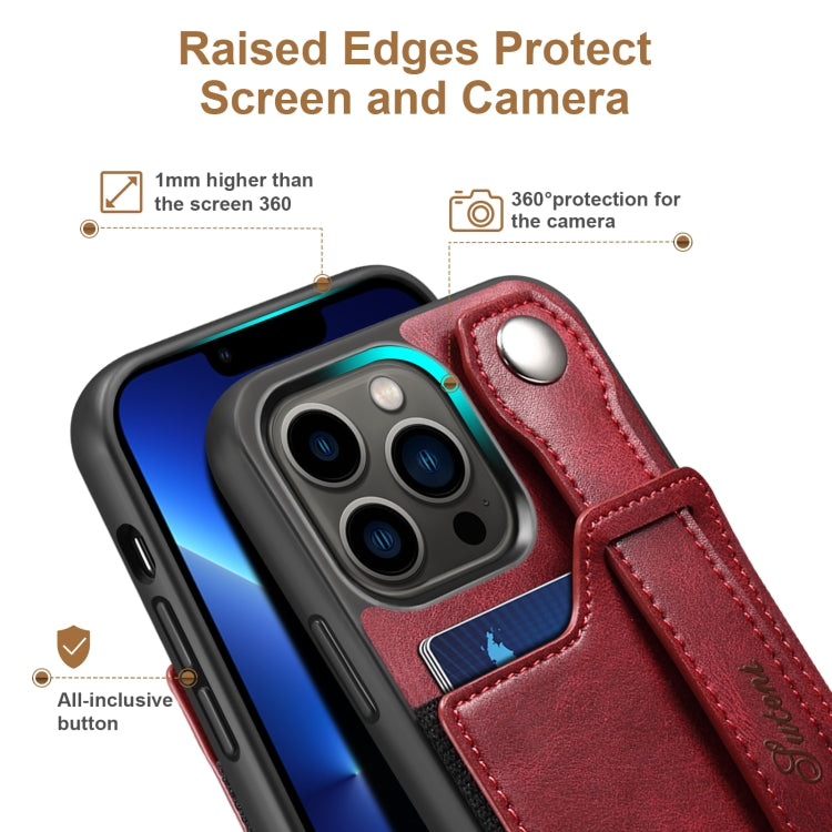 For iPhone 13 Pro Max Suteni 215 Wrist Strap PU Phone Case (Red) - HoMEdemic™ 
