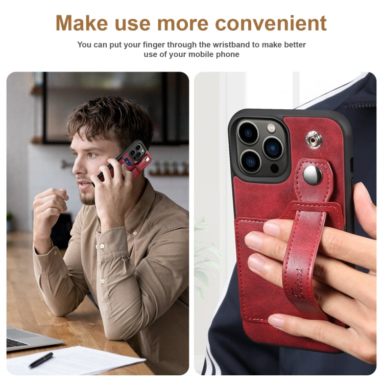 For iPhone 13 Pro Max Suteni 215 Wrist Strap PU Phone Case (Red) - HoMEdemic™ 