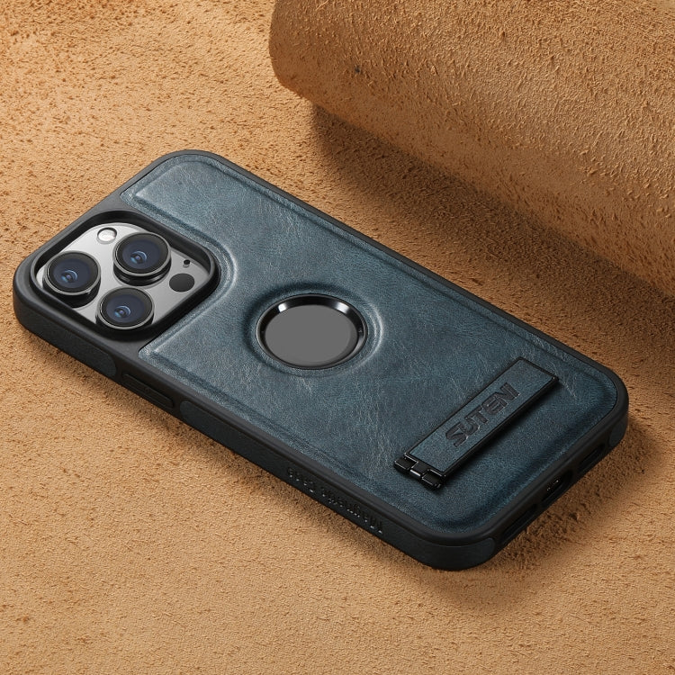 For iPhone 13 Pro Max Suteni G2 Magsafe Oil Wax Leather Back Phone Case with Holder(Blue) - HoMEdemic™ 