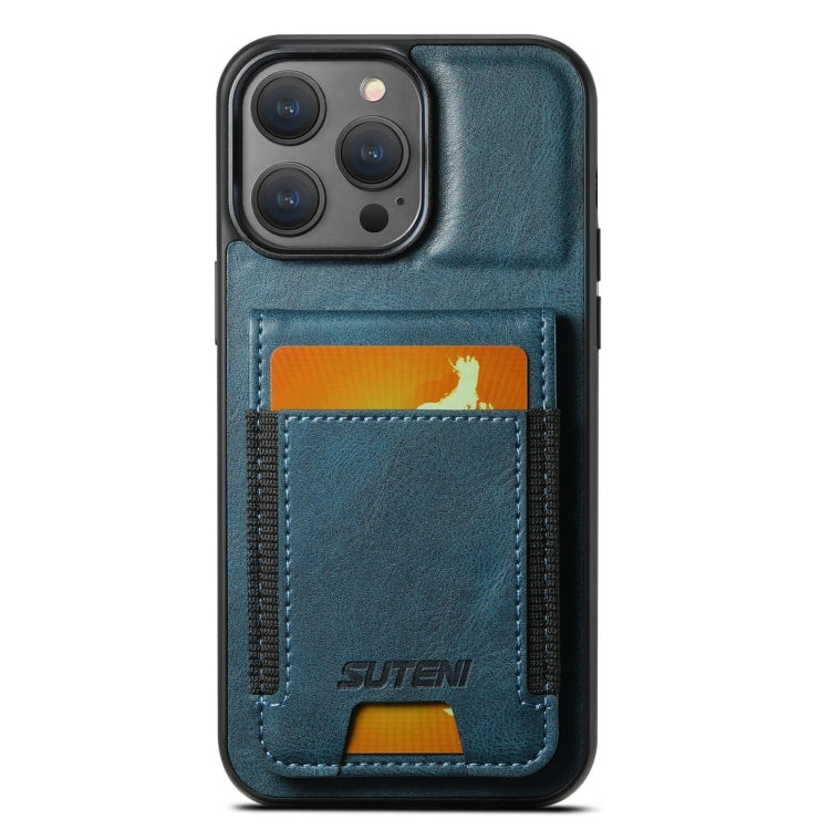 For iPhone 13 Pro Max Suteni H03 Oil Wax Leather Wallet Stand Back Phone Case(Blue) - HoMEdemic™ 