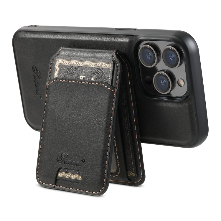 For iPhone 13 Pro Max Suteni H15 MagSafe Oil Eax Leather Detachable Wallet Back Phone Case(Black) - HoMEdemic™ 