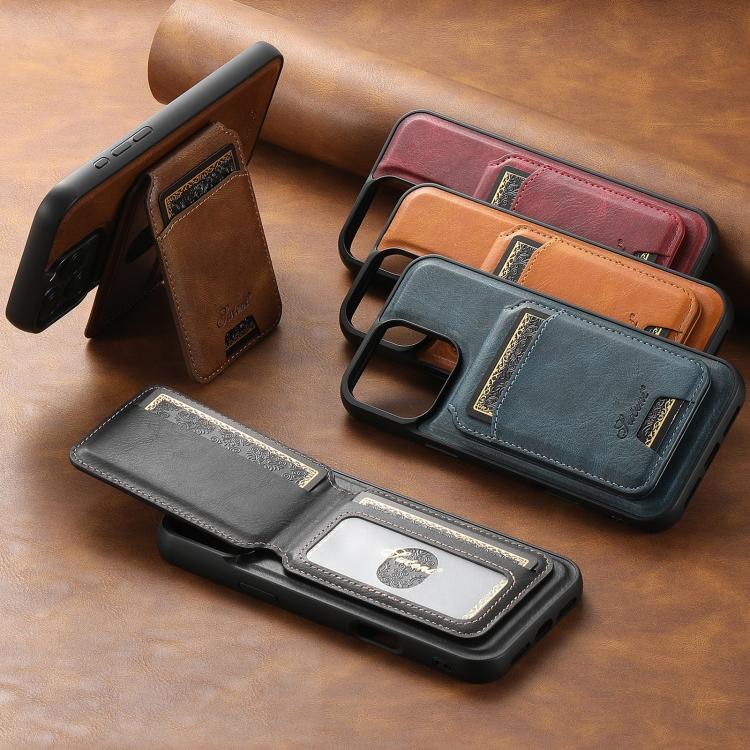 For iPhone 13 Pro Max Suteni H15 MagSafe Oil Eax Leather Detachable Wallet Back Phone Case(Black) - HoMEdemic™ 