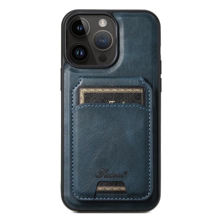 For iPhone 13 Pro Max Suteni H15 MagSafe Oil Eax Leather Detachable Wallet Back Phone Case(Blue) - HoMEdemic™ 
