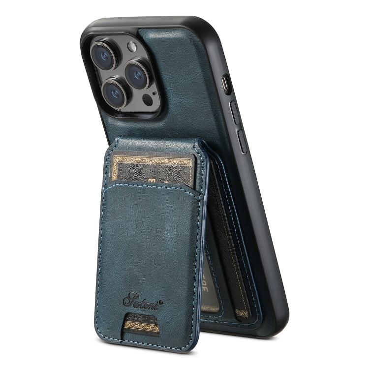 For iPhone 13 Pro Max Suteni H15 MagSafe Oil Eax Leather Detachable Wallet Back Phone Case(Blue) - HoMEdemic™ 