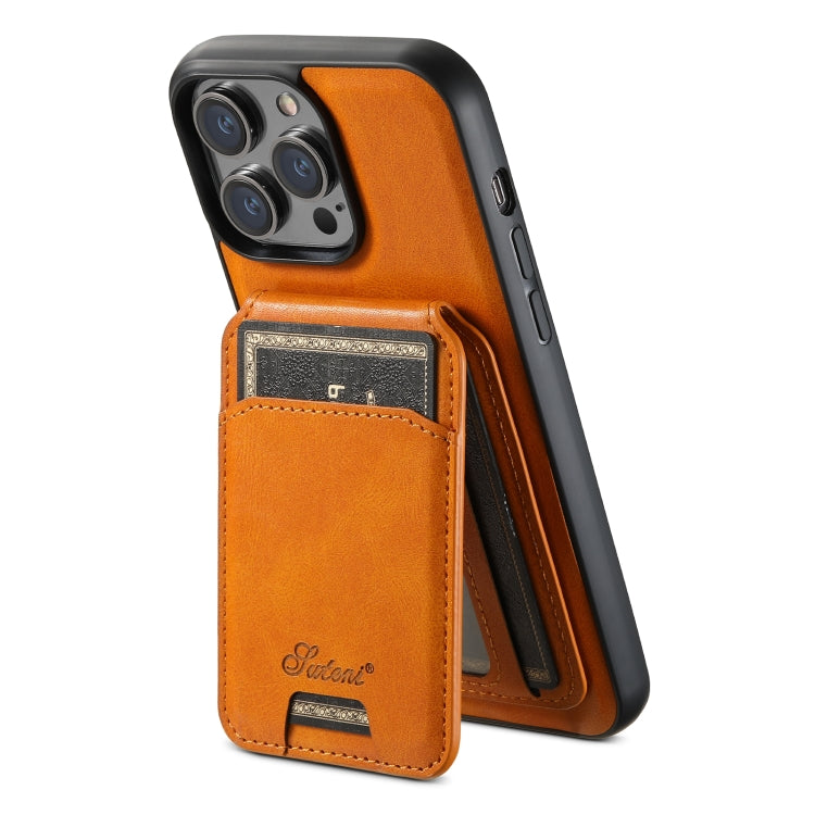 For iPhone 13 Pro Max Suteni H15 MagSafe Oil Eax Leather Detachable Wallet Back Phone Case(Khaki) - HoMEdemic™ 