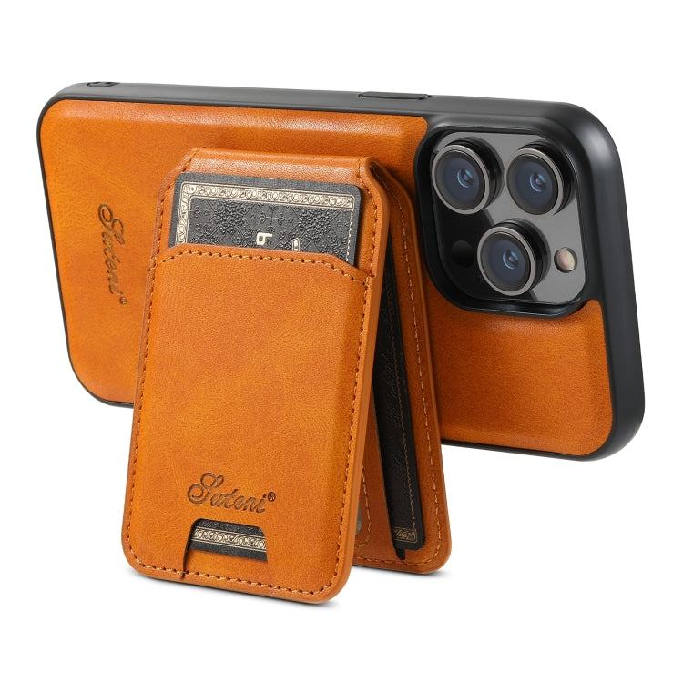 For iPhone 13 Pro Max Suteni H15 MagSafe Oil Eax Leather Detachable Wallet Back Phone Case(Khaki) - HoMEdemic™ 