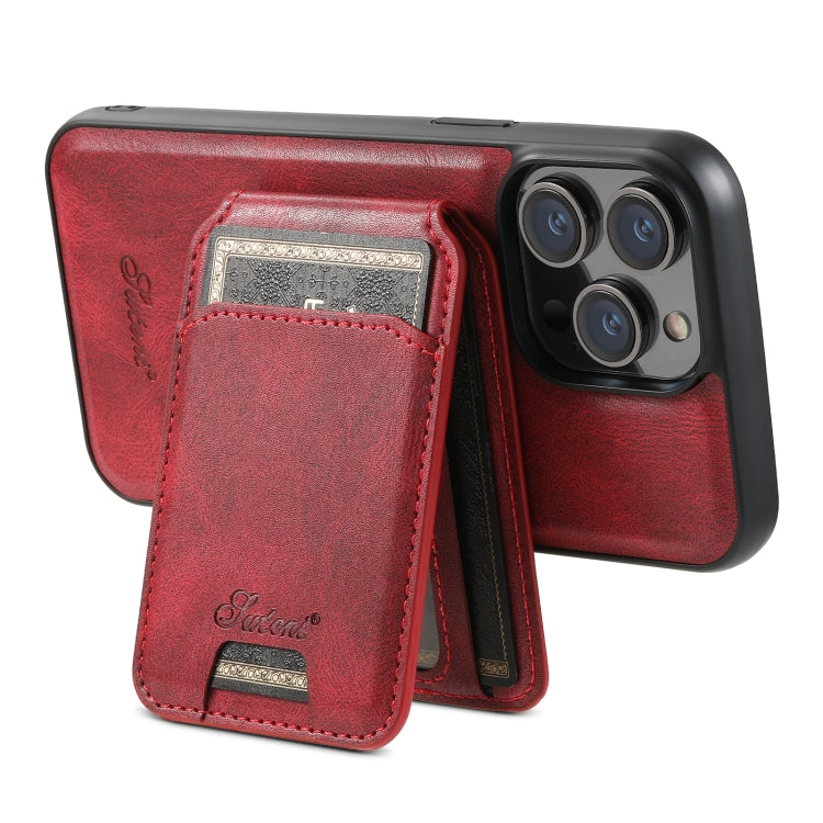 For iPhone 13 Pro Max Suteni H15 MagSafe Oil Eax Leather Detachable Wallet Back Phone Case(Red) - HoMEdemic™ 