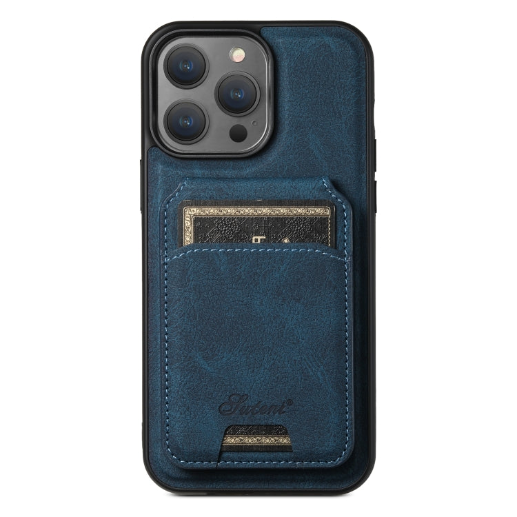 For iPhone 13 Pro Max Suteni H17 Litchi Texture Leather MagSafe Detachable Wallet Phone Case(Blue) - HoMEdemic™ 