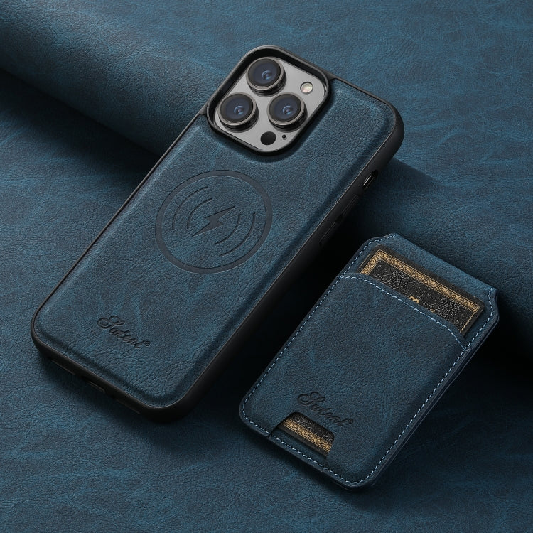 For iPhone 13 Pro Max Suteni H17 Litchi Texture Leather MagSafe Detachable Wallet Phone Case(Blue) - HoMEdemic™ 