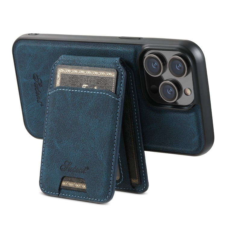 For iPhone 13 Pro Max Suteni H17 Litchi Texture Leather MagSafe Detachable Wallet Phone Case(Blue) - HoMEdemic™ 