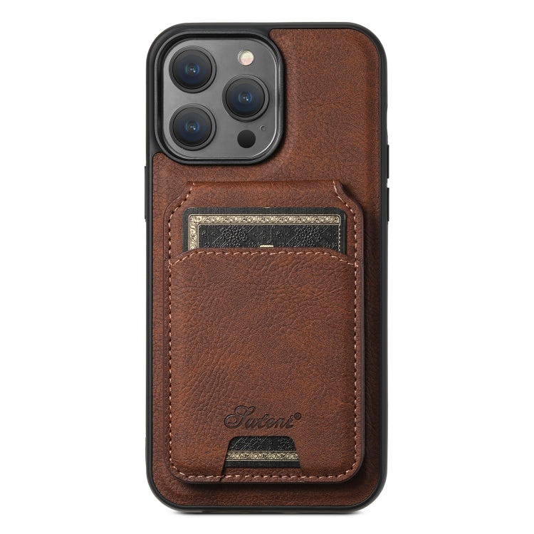 For iPhone 13 Pro Max Suteni H17 Litchi Texture Leather MagSafe Detachable Wallet Phone Case(Brown) - HoMEdemic™ 