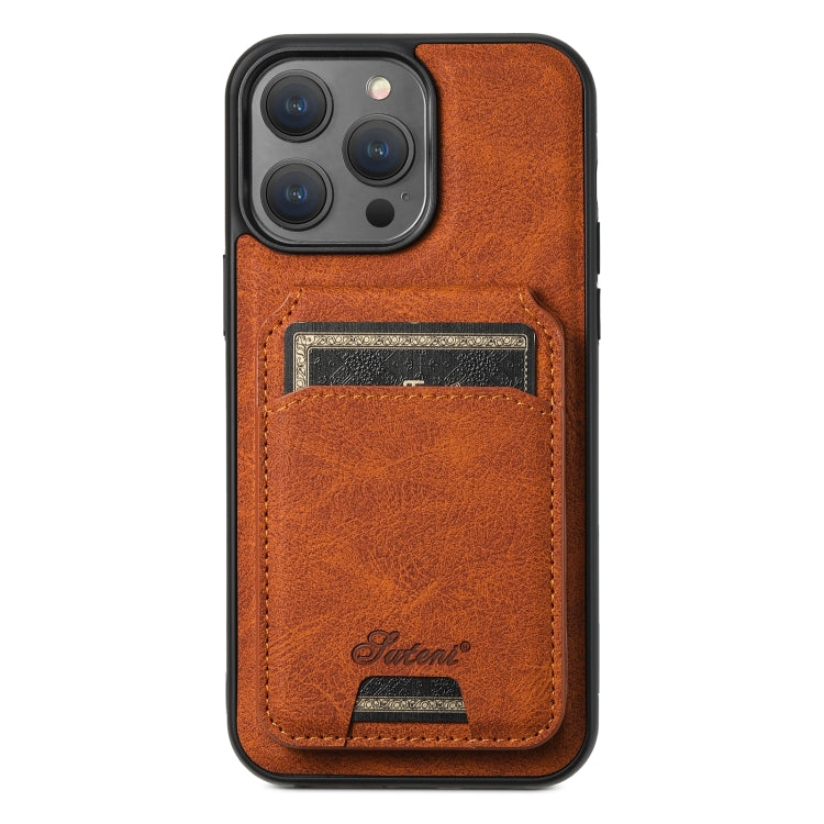 For iPhone 13 Pro Max Suteni H17 Litchi Texture Leather MagSafe Detachable Wallet Phone Case(Khaki) - HoMEdemic™ 