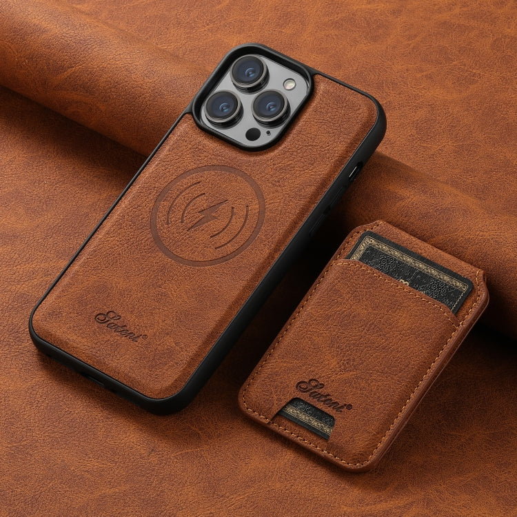 For iPhone 13 Pro Max Suteni H17 Litchi Texture Leather MagSafe Detachable Wallet Phone Case(Khaki) - HoMEdemic™ 
