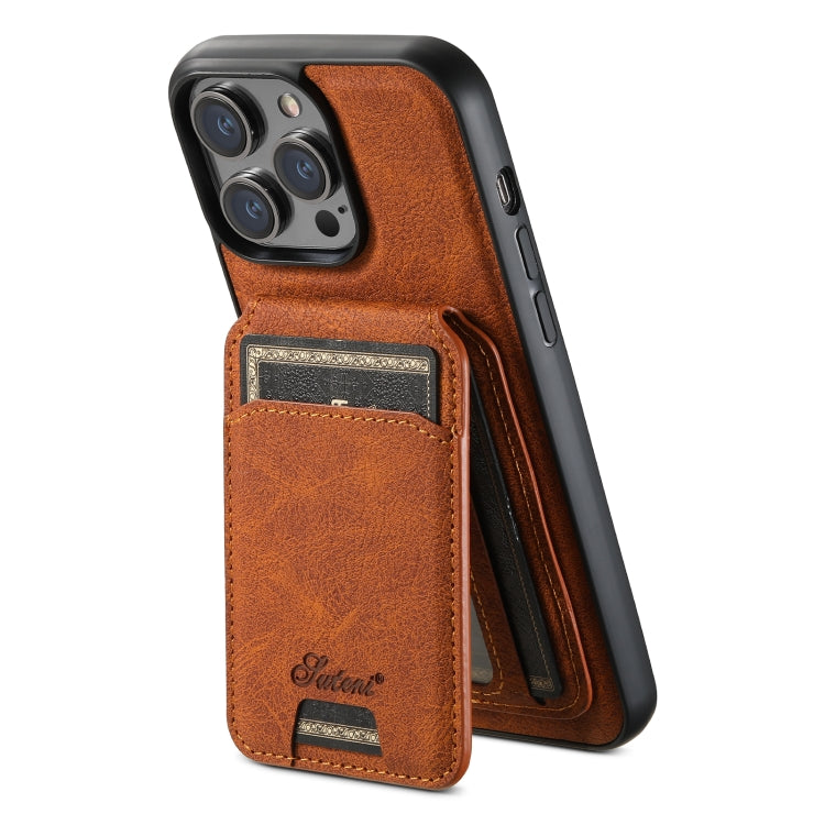 For iPhone 13 Pro Max Suteni H17 Litchi Texture Leather MagSafe Detachable Wallet Phone Case(Khaki) - HoMEdemic™ 