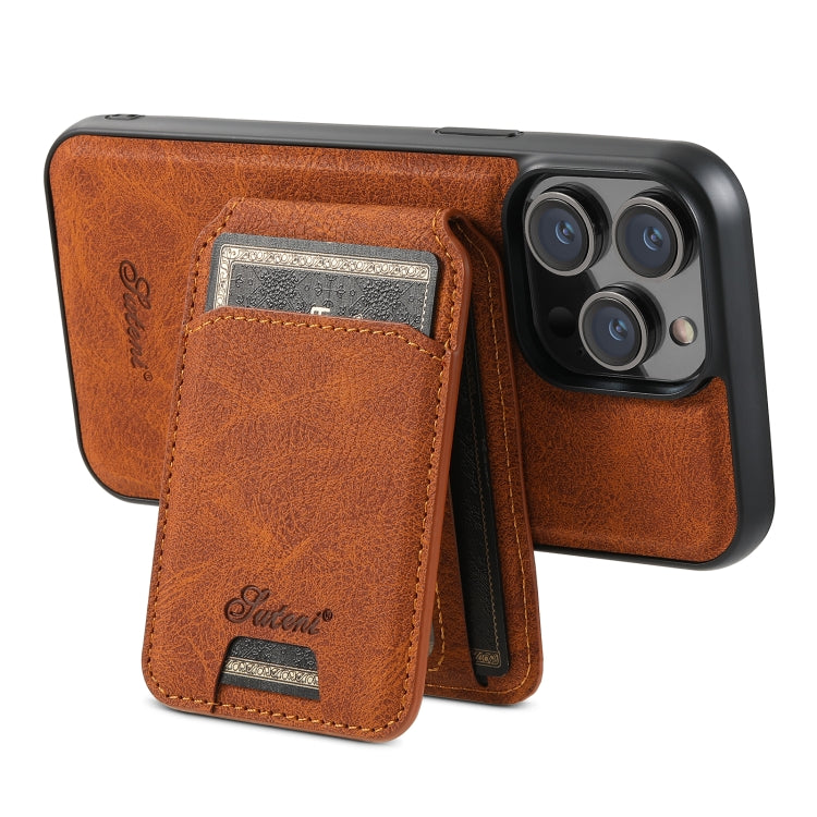 For iPhone 13 Pro Max Suteni H17 Litchi Texture Leather MagSafe Detachable Wallet Phone Case(Khaki) - HoMEdemic™ 