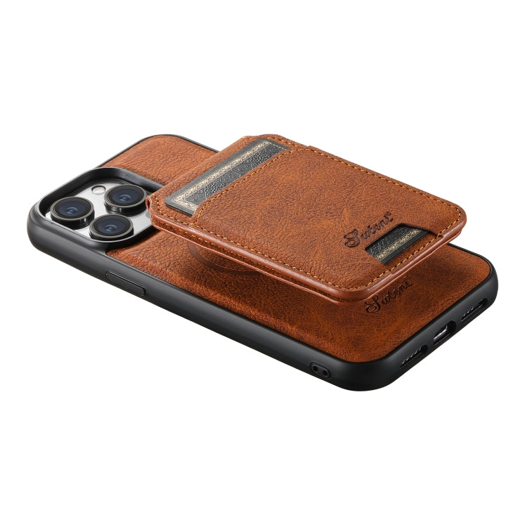 For iPhone 13 Pro Max Suteni H17 Litchi Texture Leather MagSafe Detachable Wallet Phone Case(Khaki) - HoMEdemic™ 