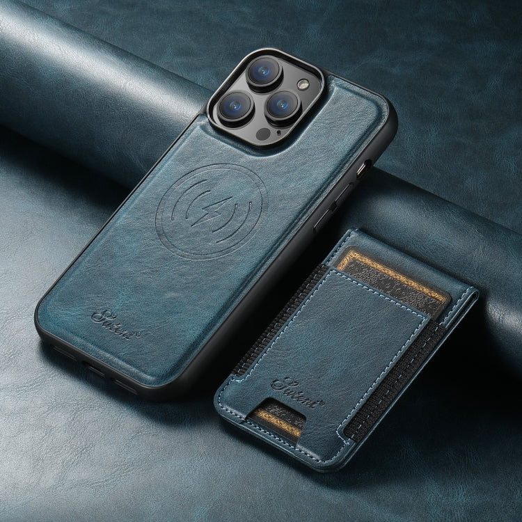 For iPhone 13 Pro Max Suteni H17 Oil Eax Leather MagSafe Detachable Wallet Phone Case(Blue) - HoMEdemic™ 