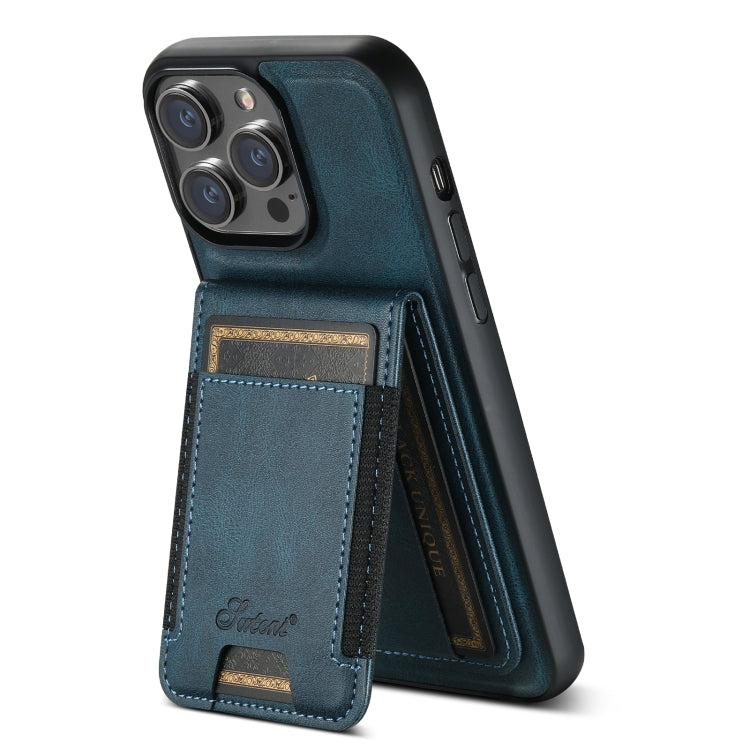 For iPhone 13 Pro Max Suteni H17 Oil Eax Leather MagSafe Detachable Wallet Phone Case(Blue) - HoMEdemic™ 