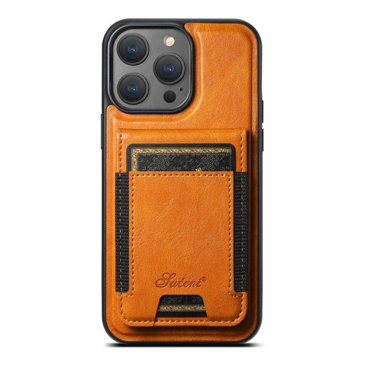 For iPhone 13 Pro Max Suteni H17 Oil Eax Leather MagSafe Detachable Wallet Phone Case(Khaki) - HoMEdemic™ 