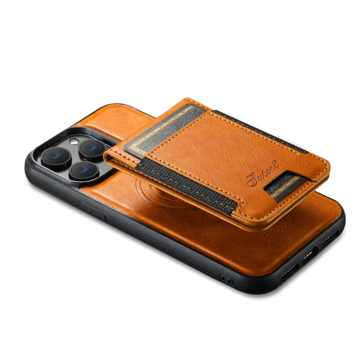 For iPhone 13 Pro Max Suteni H17 Oil Eax Leather MagSafe Detachable Wallet Phone Case(Khaki) - HoMEdemic™ 