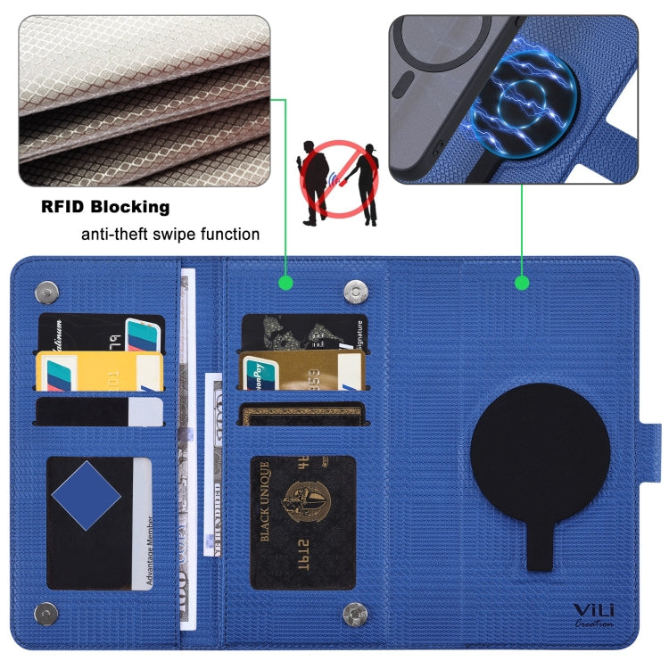 For iPhone 13 Pro Max ViLi GHA Series Shockproof MagSafe RFID Leather Attraction Horizontal Flip Phone Case(Blue) - HoMEdemic™ 