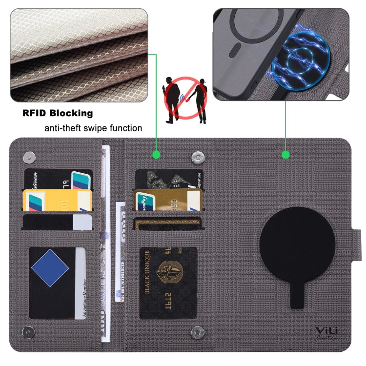 For iPhone 13 Pro Max ViLi GHA Series Shockproof MagSafe RFID Leather Attraction Horizontal Flip Phone Case(Grey) - HoMEdemic™ 