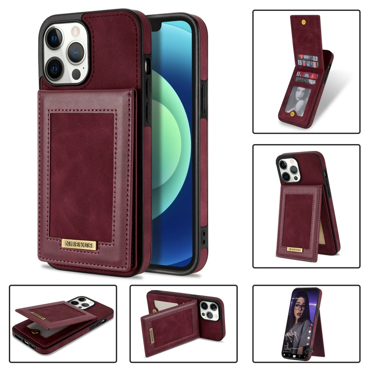 For iPhone 13 Pro N.BEKUS Vertical Flip Card Slot RFID Phone Case (Wine Red) - HoMEdemic™ 