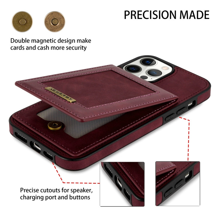 For iPhone 13 Pro N.BEKUS Vertical Flip Card Slot RFID Phone Case (Wine Red) - HoMEdemic™ 