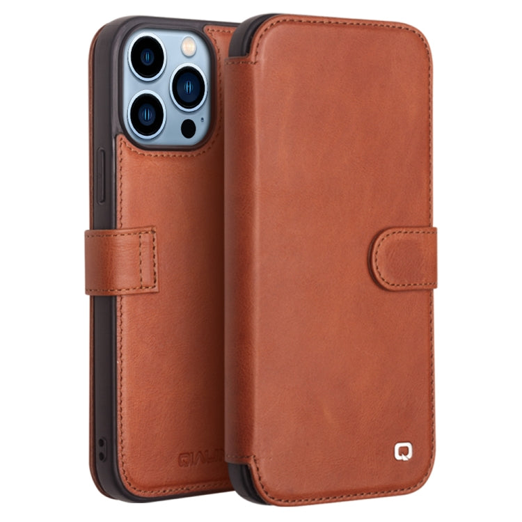 For iPhone 13 Pro QIALINO Magnetic Buckle Phone Leather Case with Card Slot (Brown) - HoMEdemic™ 
