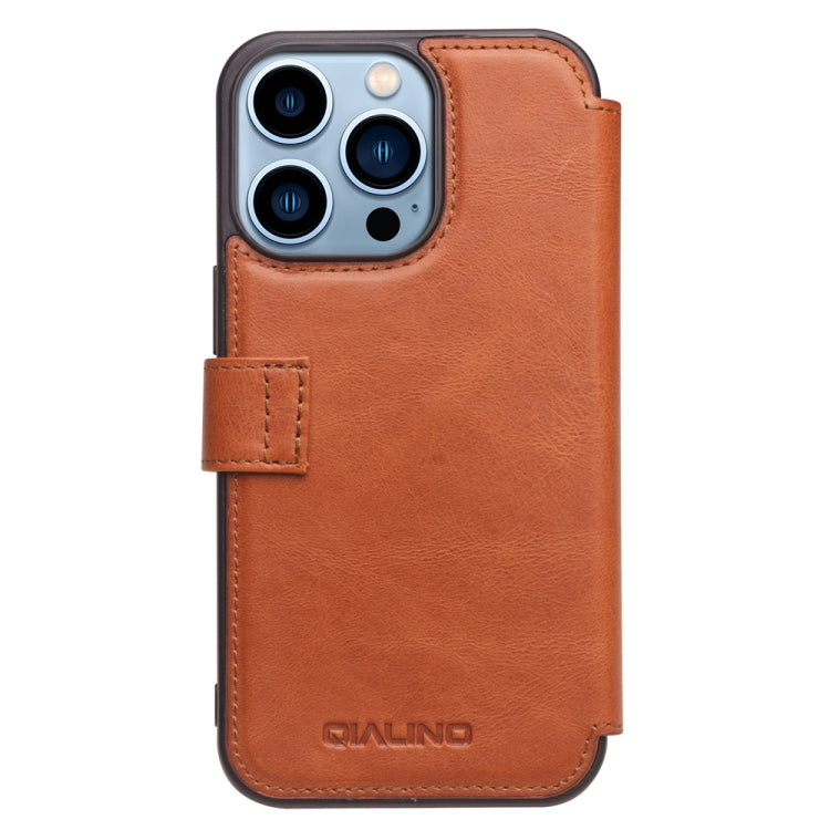 For iPhone 13 Pro QIALINO Magnetic Buckle Phone Leather Case with Card Slot (Brown) - HoMEdemic™ 