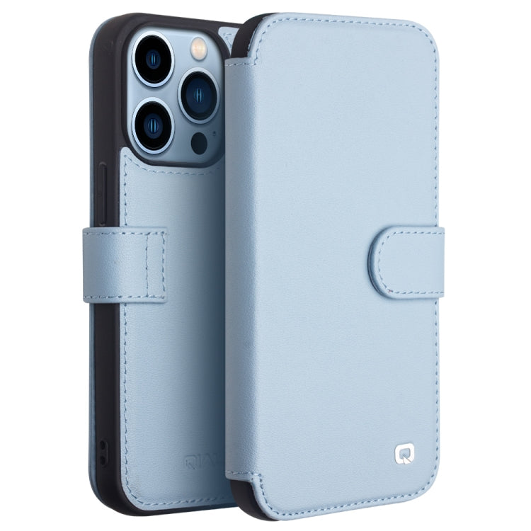For iPhone 13 Pro QIALINO Magnetic Buckle Phone Leather Case with Card Slot (Sierra Blue) - HoMEdemic™ 
