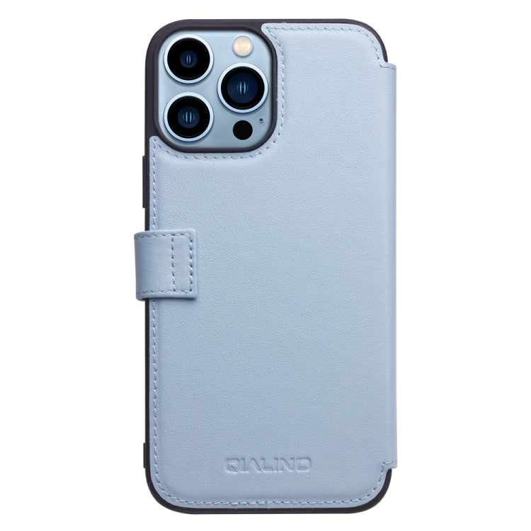 For iPhone 13 Pro QIALINO Magnetic Buckle Phone Leather Case with Card Slot (Sierra Blue) - HoMEdemic™ 