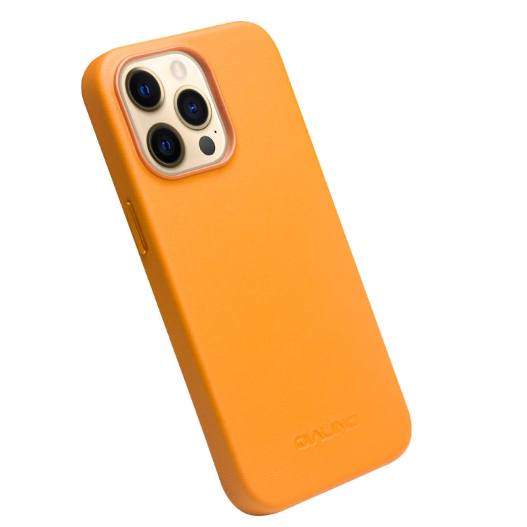For iPhone 13 Pro QIALINO Nappa Cowhide MagSafe Magnetic Protective Case (Orange) - HoMEdemic™ 