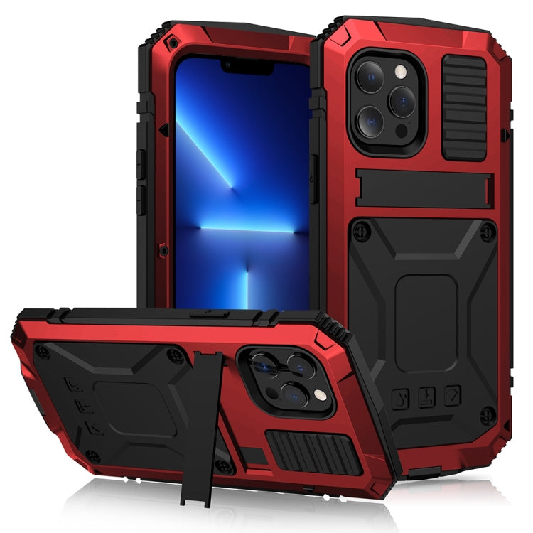 For iPhone 13 Pro R-JUST Shockproof Waterproof Dust-proof Metal + Silicone Protective Case with Holder (Red) - HoMEdemic™ 