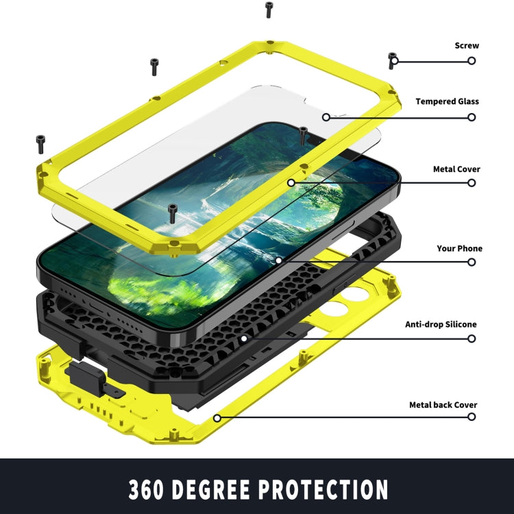 For iPhone 13 Pro R-JUST Sliding Camera Shockproof Life Waterproof Dust-proof Metal + Silicone Protective Case with Holder (Yellow) - HoMEdemic™ 