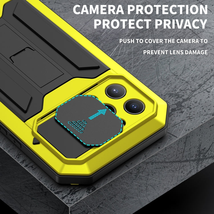 For iPhone 13 Pro R-JUST Sliding Camera Shockproof Life Waterproof Dust-proof Metal + Silicone Protective Case with Holder (Yellow) - HoMEdemic™ 